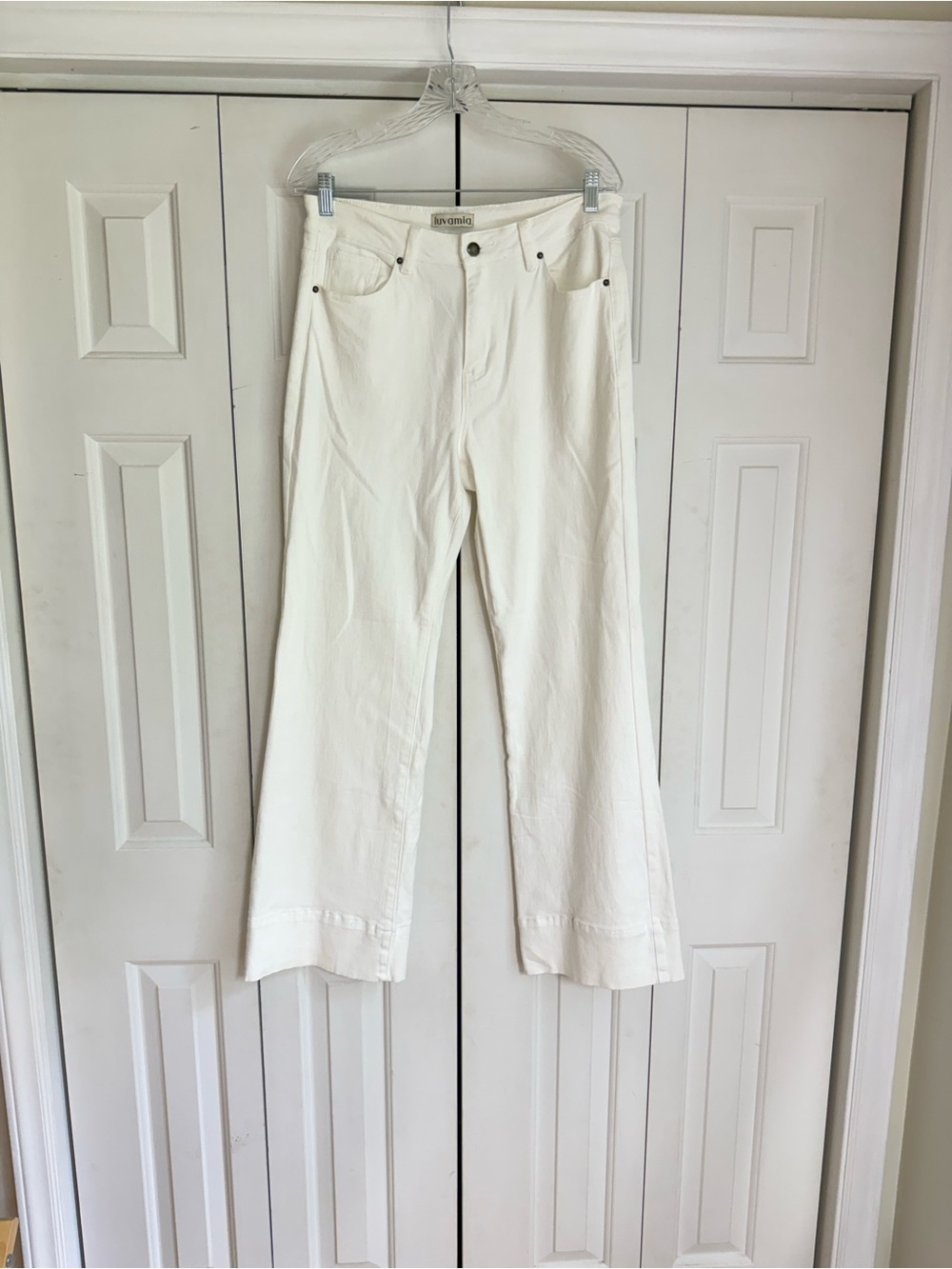 Luvamia Women’s White Denim Preppy Feminine Classic White Jean Pants Size Large - Picture 2 of 9